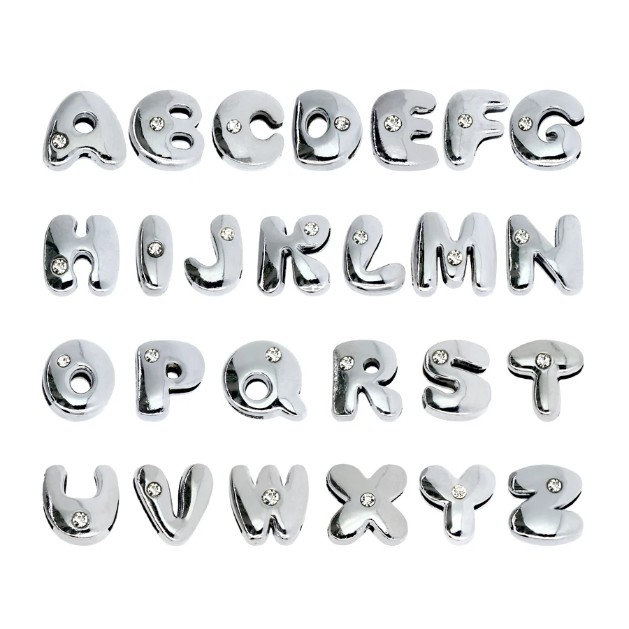 

26pcs/lot 8mm A - Z one rhinestone fat slide letter fit for 8mm leather wristband diy charms