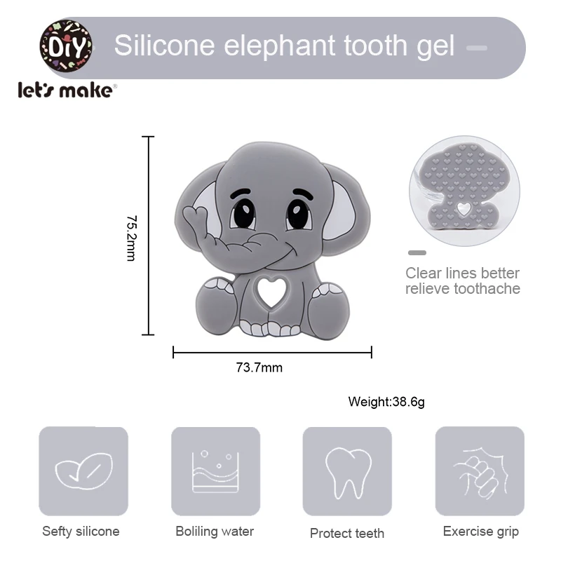 Let's Make 5pc/10pcs BPA Free Animal Silicone Teethers Elephant Baby Teething Product Food Grade Tiny Rod Shower Gifts Cartoon