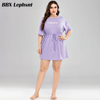 Women Summer Plus size Loungewear O-Neck Short sleeves Mini Slim Waist Nightdress Female Casua Loose Letter Print Home Dress 
Women Summer Plus size Loungewear O-Neck Short sleeves Mini Slim Waist Nightdress Female Casua Loose Letter Print Home Dress