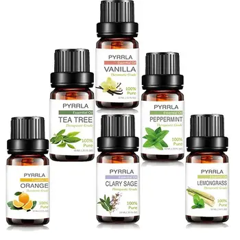 

Pyrrla 10ml 6 pieces/set Pure Essential Oil Gift Set For Aromatherapy Humidifier Air Fresh Tea Tree Peppermint Orange Aroma Oil
