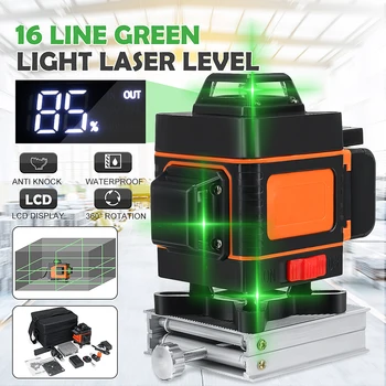 LED Display Laser Level 16 Lines 4D Self-Leveling 360 Rotary Measure Horizontal Vertical Cross Powerful Green Laser Measure Tool
LED Display Laser Level 16 Lines 4D Self-Leveling 360 Rotary Measure Horizontal Vertical Cross Powerful Green Laser Measure Tool