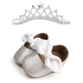 

Baby Girl PU Leather Shoes Bling Sequins First Walkers Baptism Christening Soft Footwear Crib Gold Silver baby Autumn Shoes