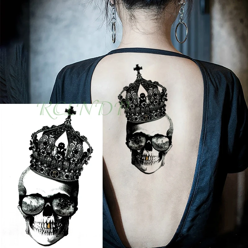 Водостойкая Временная тату наклейка Череп голова корона крест большой размер