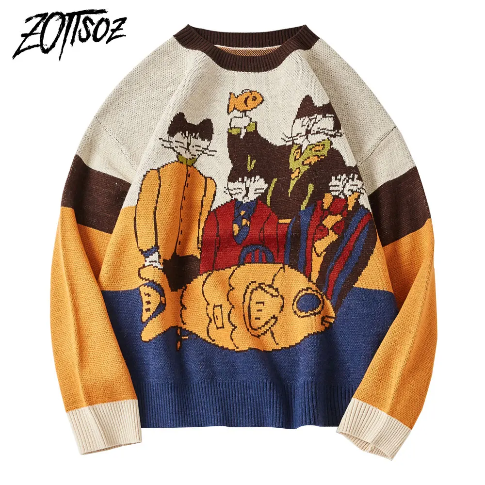 ZOTTSOZ Sweaters Hip Hop Streetwear Harajuku Casual Men Women Color Block Patchwork Knitted Cartoon Cat Fish Jumpers Tops Coat
ZOTTSOZ Sweaters Hip Hop Streetwear Harajuku Casual Men Women Color Block Patchwork Knitted Cartoon Cat Fish Jumpers Tops Coat