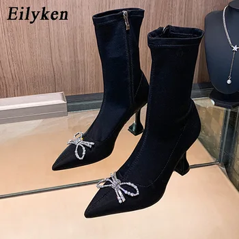 Eilyken Women Ankle Stretch Spandex Boots Fashion Zipper High Heels Pointed Toe Bowknot Crystal Rhinestones Black Party Shoes
Eilyken Women Ankle Stretch Spandex Boots Fashion Zipper High Heels Pointed Toe Bowknot Crystal Rhinestones Black Party Shoes