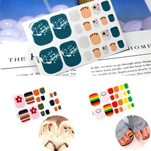 22 punte/foglio Della Copertura Completa Wraps Nail Polish Stickers Strisce Pianura Unghie artistiche Decorazioni Leopardo Disegni Glitter In Polvere Manicure Tip(China)