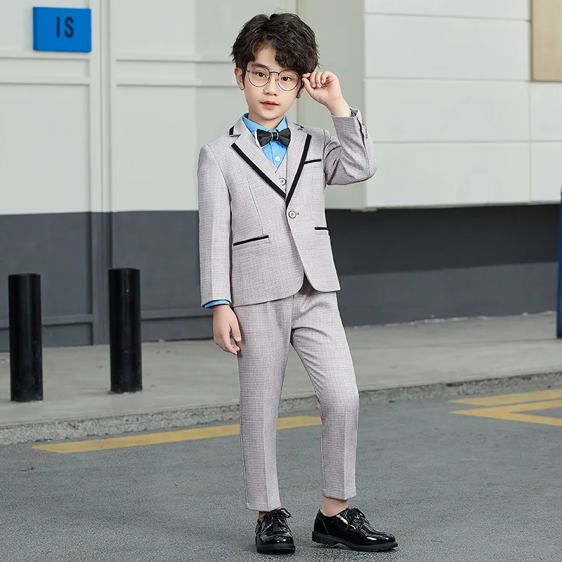 

Teen Boys Formal Wedding Suit Kids Jacket+Vest+Pants+Bowtie 4Pcs Clothing Set Gentleman Children's Day Performance Dress Costume