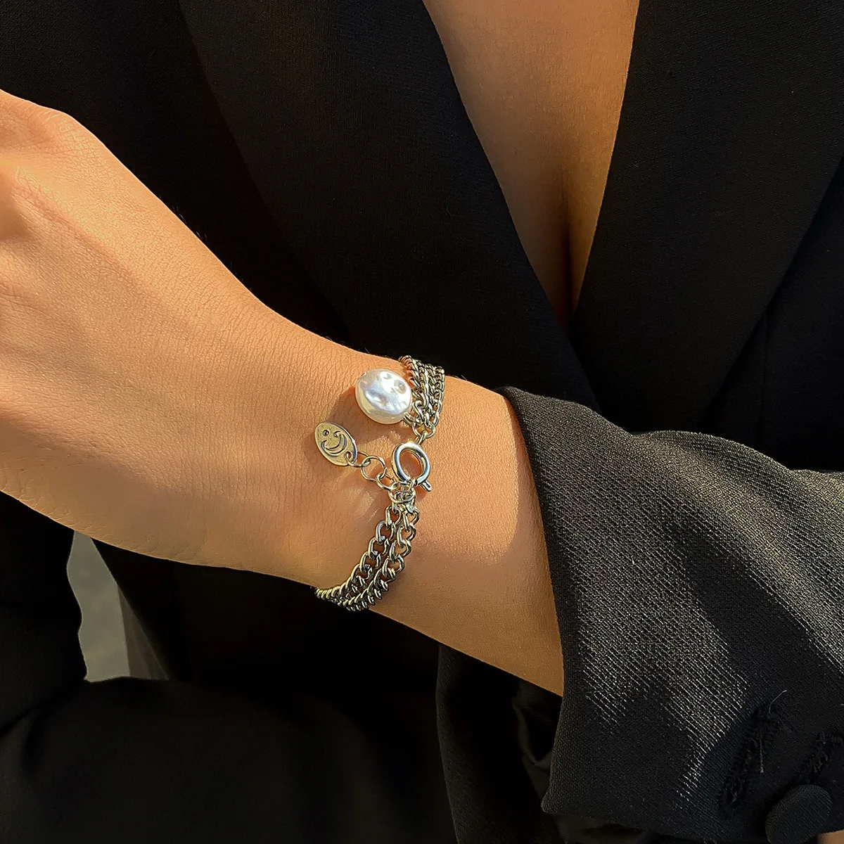 Bracelet à breloques en argent Sterling 925 pour femmes, chaîne épaisse, Vintage, Hip Hop 2