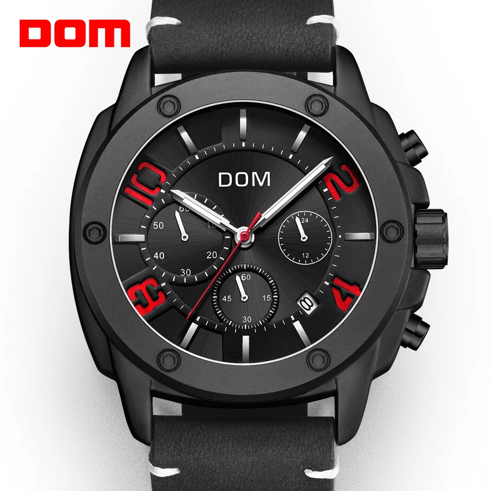 Часы Reloje 2019 DOM Мужские кварцевые с автоматической датой и кожаным
