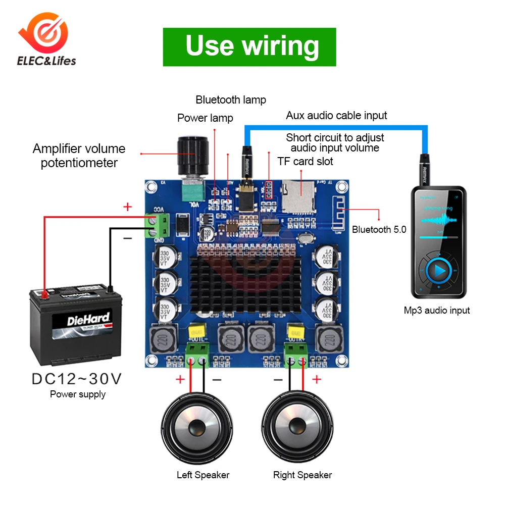 XH-A105 Digital Bluetooth 5.0 Power Amplifier Board Support AUX TF card input TDA7498 Dual Channel Stereo Audio Output 100W*2
XH-A105 Digital Bluetooth 5.0 Power Amplifier Board Support AUX TF card input TDA7498 Dual Channel Stereo Audio Output 100W*2