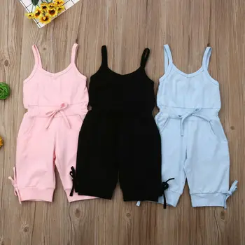 

2019 Children Summer Clothing Toddler Baby Girl Solid Romper Bib Pants Sleeveless Romper Overalls Outfits Cropped Jumpsuits 1-6Y