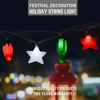 IP65 Waterproof LED String Light Outdoor Holiday Lightings AC110 UL Certificate Star Chili Cactus Christmas Festival String Lamp