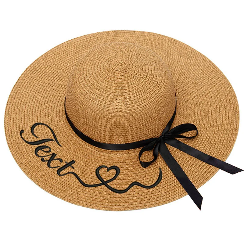 Fashion (Font(F3) Customize Straw Hat Womens Add Text Embroidery