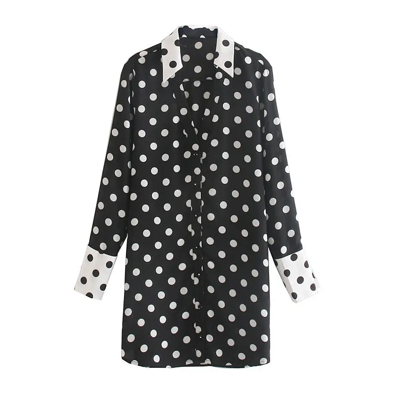 

women french style polka dot print shirtdress elegant ladies turn down collar casual vestidos long sleeve buckles dresses DS2812