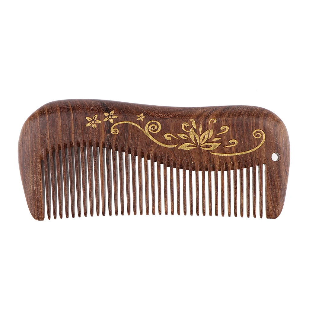 Natural Sandalwood Wooden Comb with Gold Lotus Patterns, NO STATIC Massage Hairbrush Regular Teeth for Women Men Kids Natural Sandalwood Wooden Comb with Gold Lotus Patterns, NO STATIC Massage Hairbrush Regular Teeth for Women Men Kids