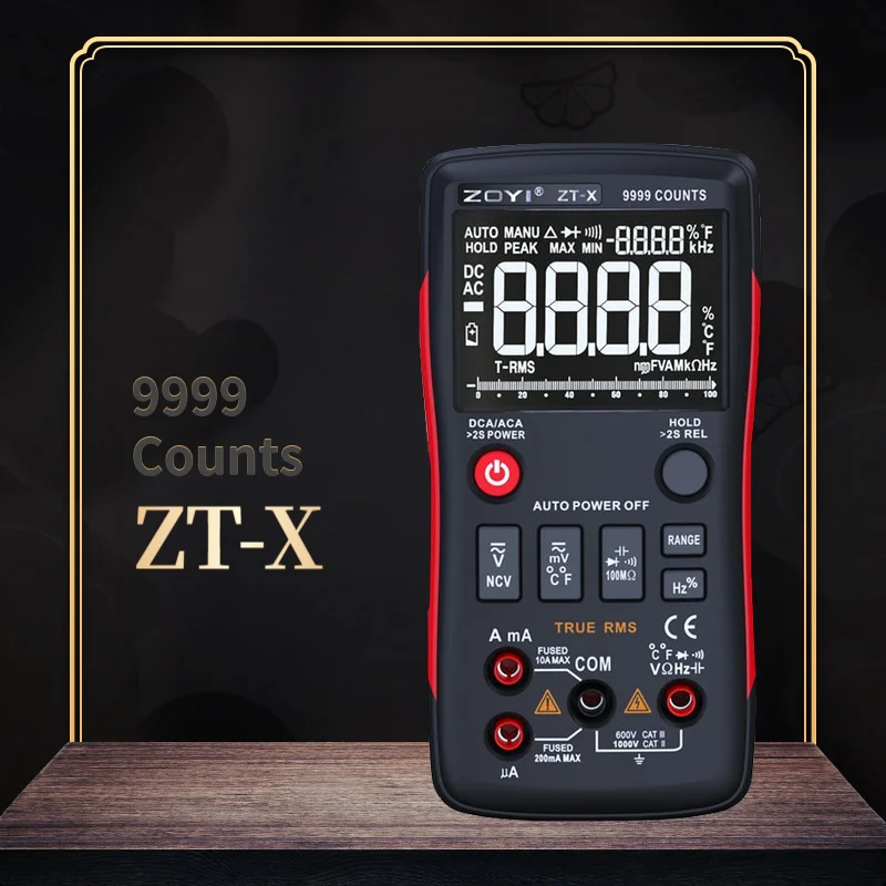 ZOYI ZT-X Digital Multimeter Auto Range AC/DC Voltmeter Ammeter 9999 Counts NCV Hold LCD Backlight Display True RMS
ZOYI ZT-X Digital Multimeter Auto Range AC/DC Voltmeter Ammeter 9999 Counts NCV Hold LCD Backlight Display True RMS