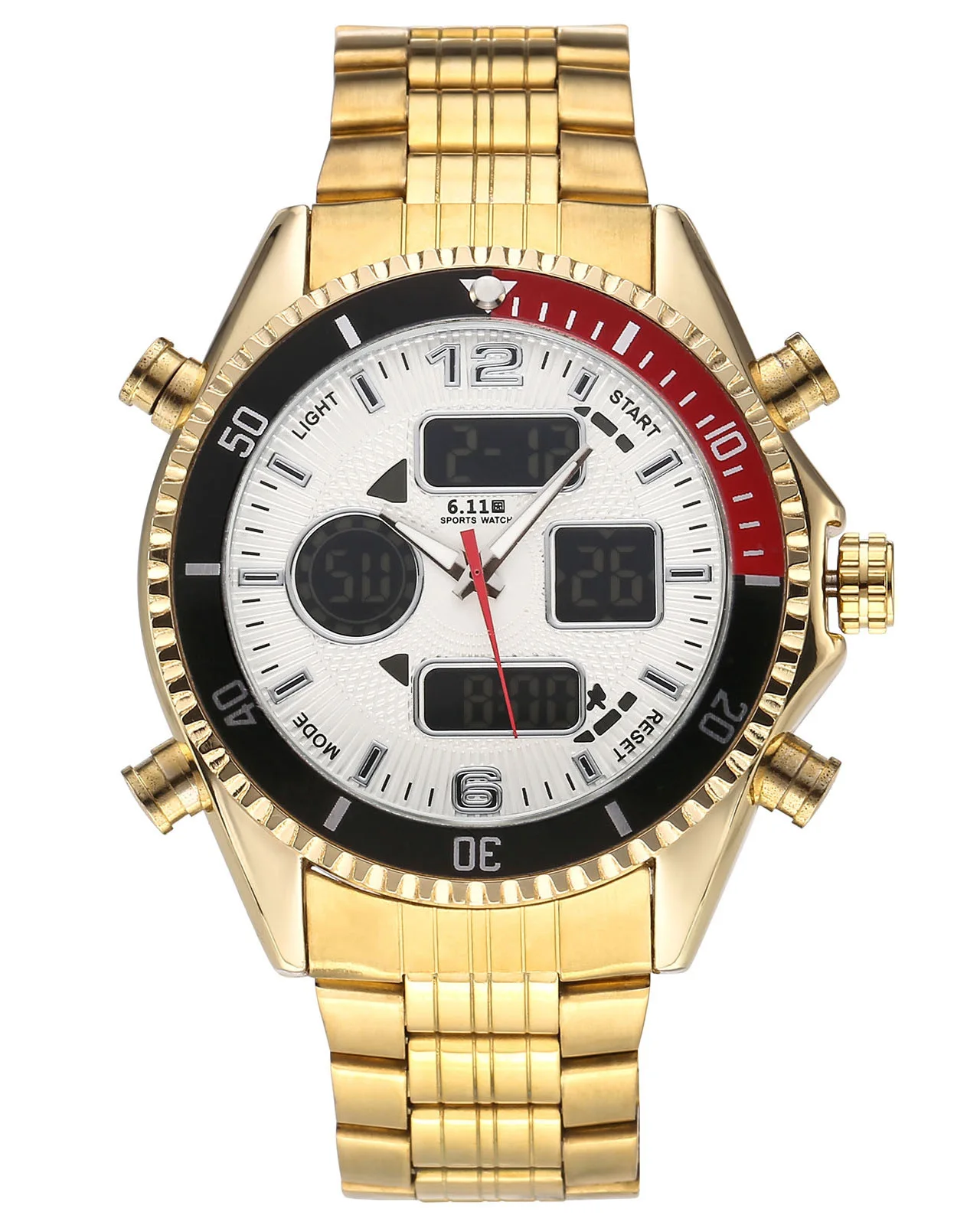 Export 611 Date Seconds Waterproof Night Light Dual Display Steel Belt Watch