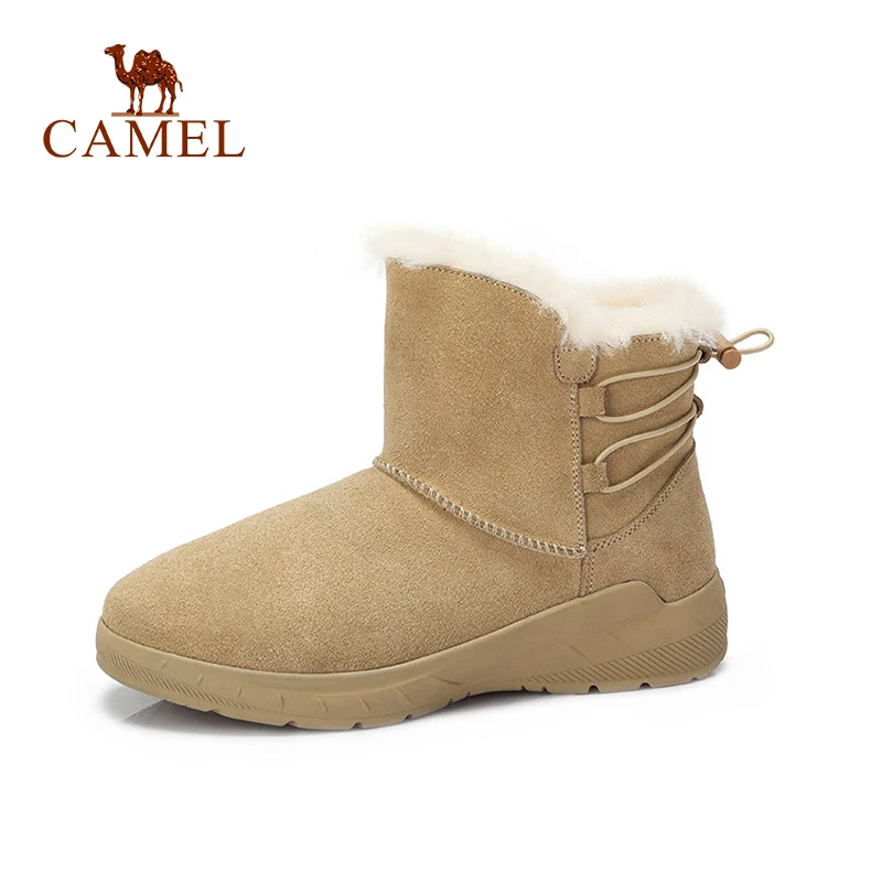 

CAMEL Winter Ankle Snow Boots Women Genuine Leather Fur Warm Boots for Women Casual Low Flat Short Plush Insole Ladies Boots