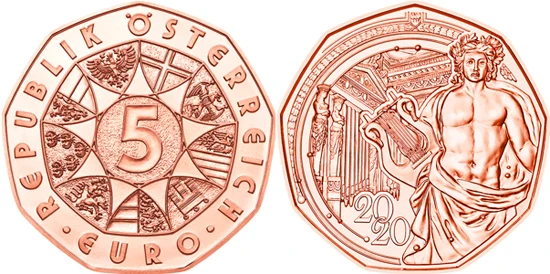 

Austria 2020 150th Anniversary of the Golden Hall in Vienna 5 Euro Commemorative Coin Unc 100% Original Coins Real Euro Coin