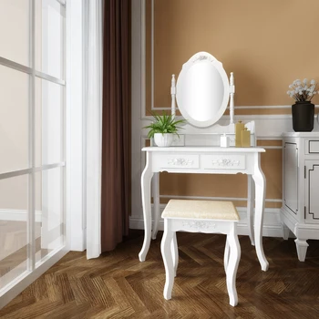 Modern Concise 4-Drawer 360-Degree Rotation Removable Mirror Dresser Stylish Dressing Table with Mirror Dressing Table Stool
Modern Concise 4-Drawer 360-Degree Rotation Removable Mirror Dresser Stylish Dressing Table with Mirror Dressing Table Stool