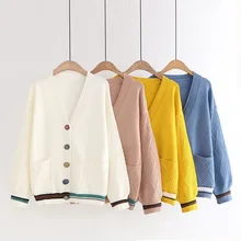 Single-breasted Cardigan Knitted Sweater Women Fashion Lazy Wind Loose Striped Pockets V-neck Long-sleeved Sweater Female Spring
Single-breasted Cardigan Knitted Sweater Women Fashion Lazy Wind Loose Striped Pockets V-neck Long-sleeved Sweater Female Spring