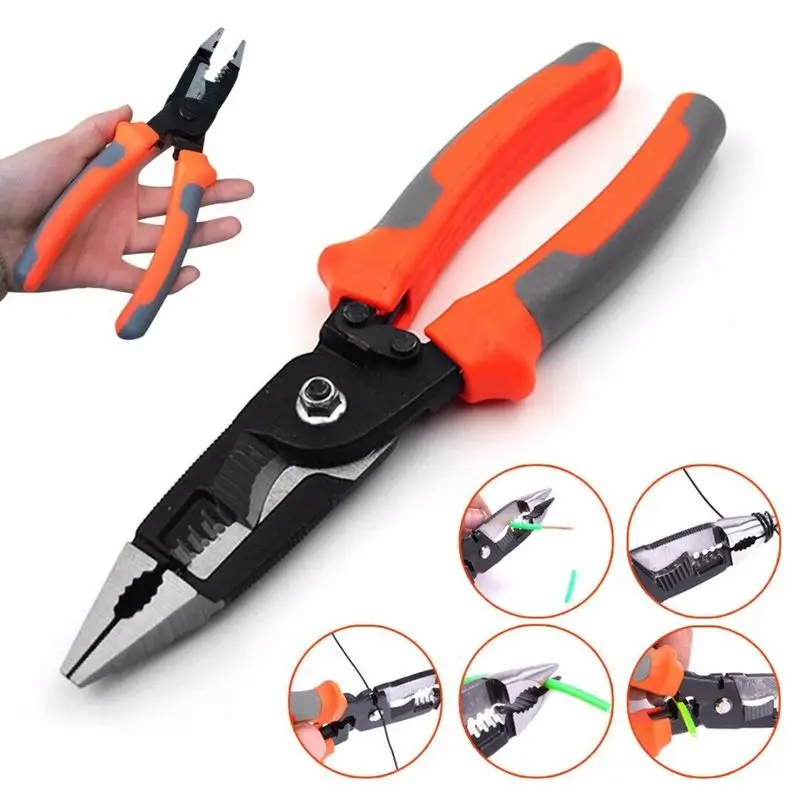 

Dreamburgh Hot 8 " Inch 6-in-1 Multifunctional Electrician Stripping Wireplier Crimping Pliers Cutting Pliers Needle Nose Pliers