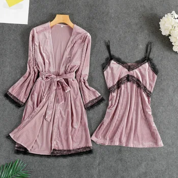 Women Pink Sexy Velour Robe Gown Set Spring Autumn Bathrobe Set 2 Pieces Solid Kimono Nightdress Lace Sleepwear Nightwear Set
Women Pink Sexy Velour Robe Gown Set Spring Autumn Bathrobe Set 2 Pieces Solid Kimono Nightdress Lace Sleepwear Nightwear Set