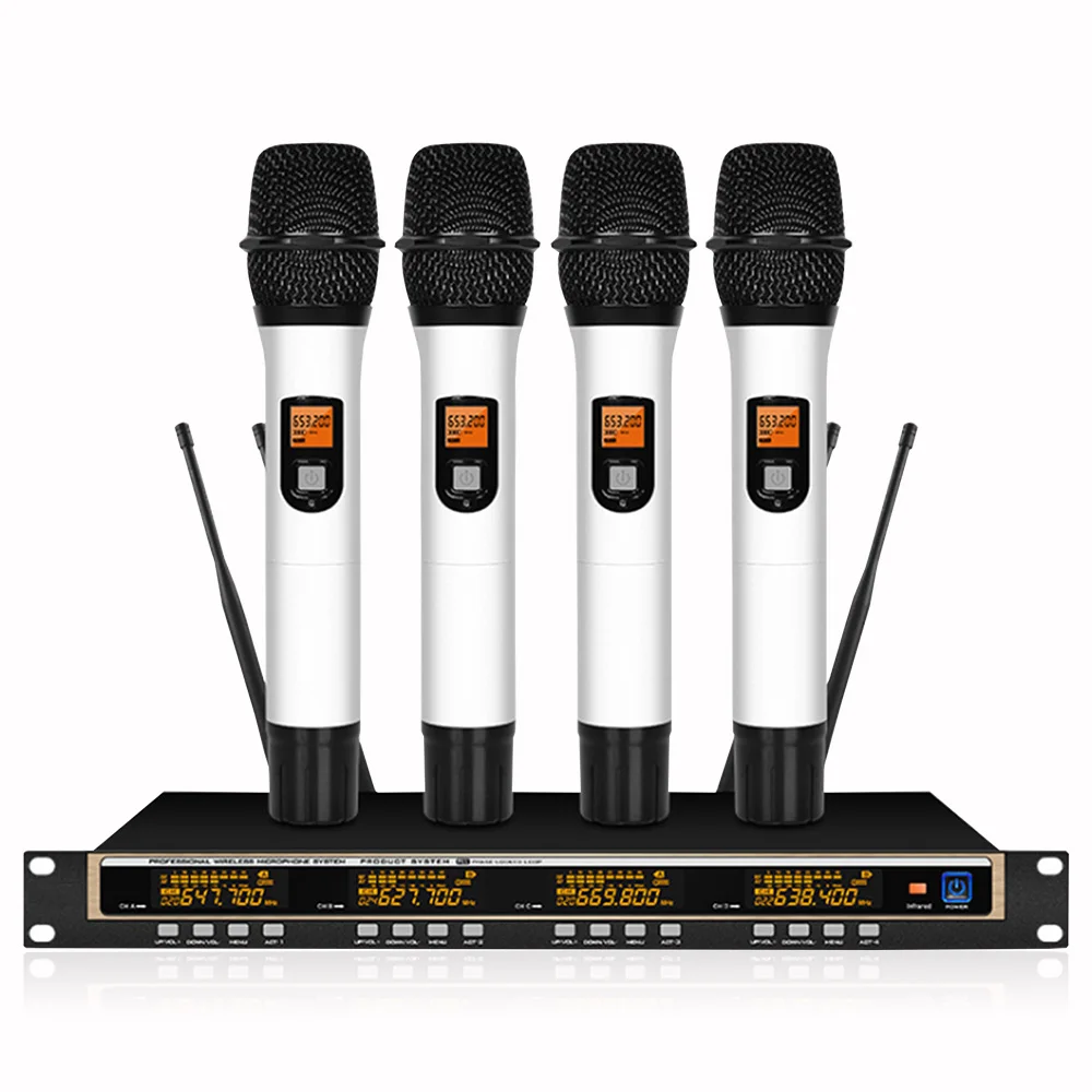 4 Channel Wireless Microphones System UHF Karaoke System Cordless 4 Handheld Mic for Stage Church Use for Party
4 Channel Wireless Microphones System UHF Karaoke System Cordless 4 Handheld Mic for Stage Church Use for Party