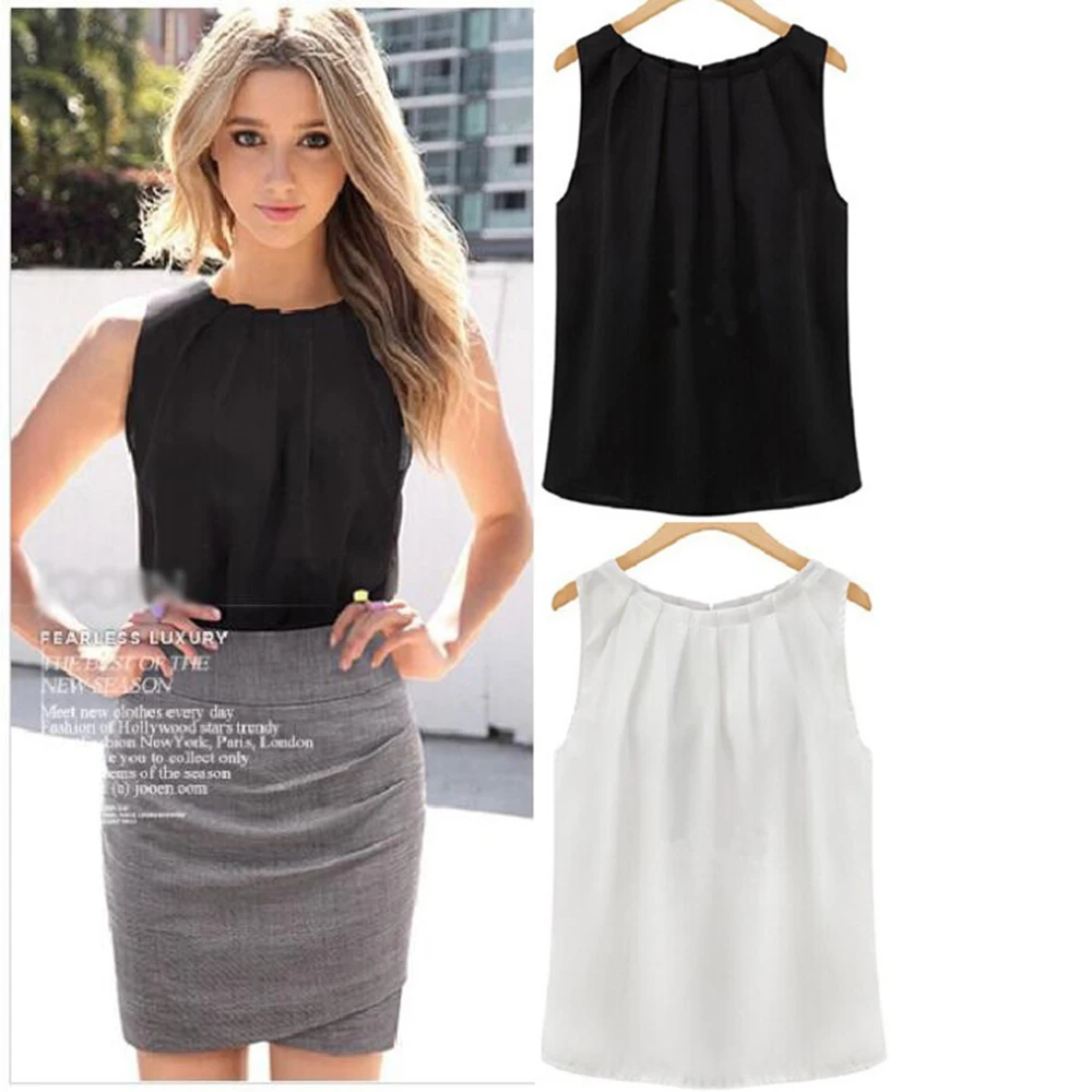 2019 Women Summer Chiffon Top Loose Sleeveless Casual Tank Tops Vest Solid Streetwear White Black Sexy O-neck Female Vest Ladies
2019 Women Summer Chiffon Top Loose Sleeveless Casual Tank Tops Vest Solid Streetwear White Black Sexy O-neck Female Vest Ladies