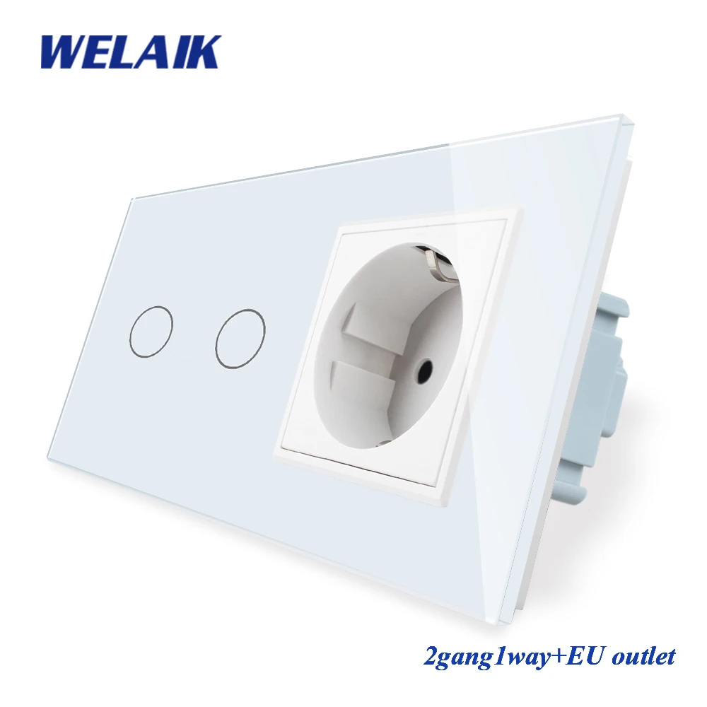 WELAIK-1 Brand EU 2Frame 2Gang1Way+EU Socket Crystal Glass Panel Wall Touch Switch European LED Light Switch AC250V A29218ECW
WELAIK-1 Brand EU 2Frame 2Gang1Way+EU Socket Crystal Glass Panel Wall Touch Switch European LED Light Switch AC250V A29218ECW