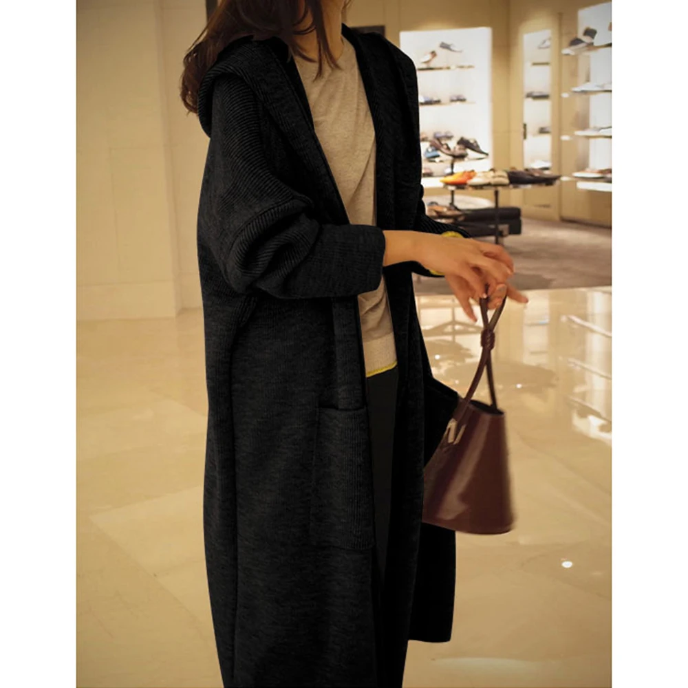 2019 autumn-winter new solid color sweater large coat in the long section loose thin hooded women's knit cardigan Warm Comfy
2019 autumn-winter new solid color sweater large coat in the long section loose thin hooded women's knit cardigan Warm Comfy