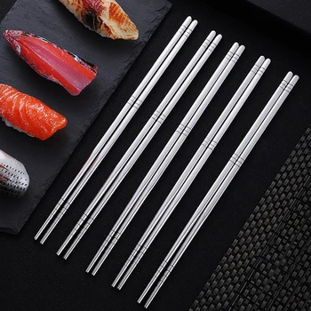 

5 Pairs/Set Non-slip Stainless Steel Chop Sticks Set Reusable Food Sticks Sushi Hashi Baguette Chinese Metal Chopsticks