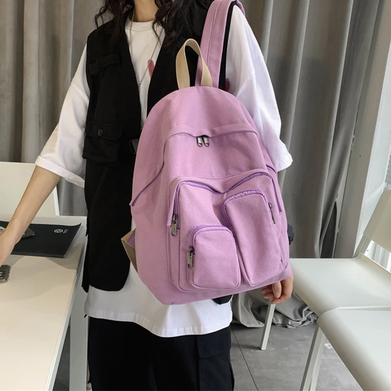 Multi-pocket Canvas Backpack for Women Preppy Style Back Pack Solid Color School Bags for Teenage Girls Travel Shoulder Bagpack
Multi-pocket Canvas Backpack for Women Preppy Style Back Pack Solid Color School Bags for Teenage Girls Travel Shoulder Bagpack