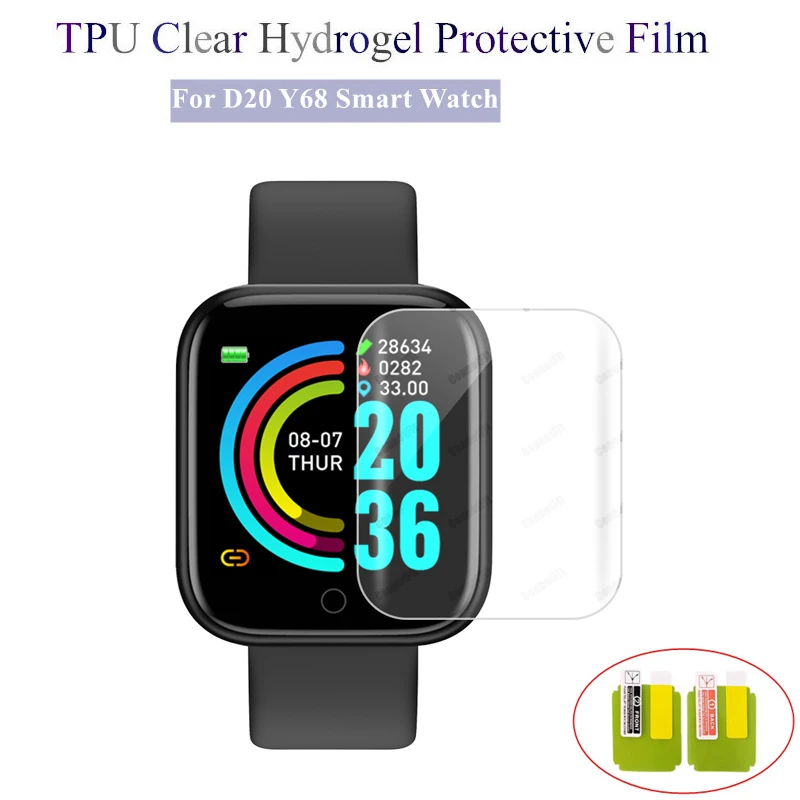 1/2pcs TPU Clear Hydrogel Protective Film for D20 Y68 Sport Smart Watch ultra-thin Protector Full Screen Cover | Электроника