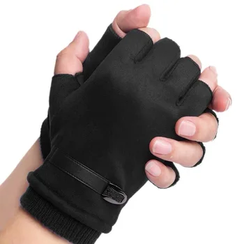 Man Women Winter Keep Warm Plus Velvet Thicken Thin Outdoor Sports Climb Cycling Drive Fitness Half Finger Tactical Gloves Suede
