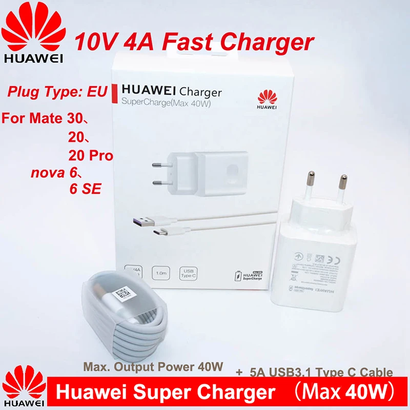 Huawei Charger 40W Original 10V4A Supercharge EU Charge adapter 5A USB type c cable for nova 5 5t pro mate 30 p20 p30 | Мобильные