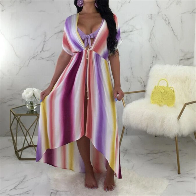 Women's Dress Striped Kimono Beach Cardigan Bikini Cover Up Wrap Long Beachwear Pareo Beach Wear Cover Up Costumi Da Bagno 
Women's Dress Striped Kimono Beach Cardigan Bikini Cover Up Wrap Long Beachwear Pareo Beach Wear Cover Up Costumi Da Bagno