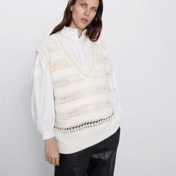 sweaters 2020 winter women pull femme england vintage Mesh stitching vneck loose knitting vest sweaters women pullovers tops 
sweaters 2020 winter women pull femme england vintage Mesh stitching vneck loose knitting vest sweaters women pullovers tops