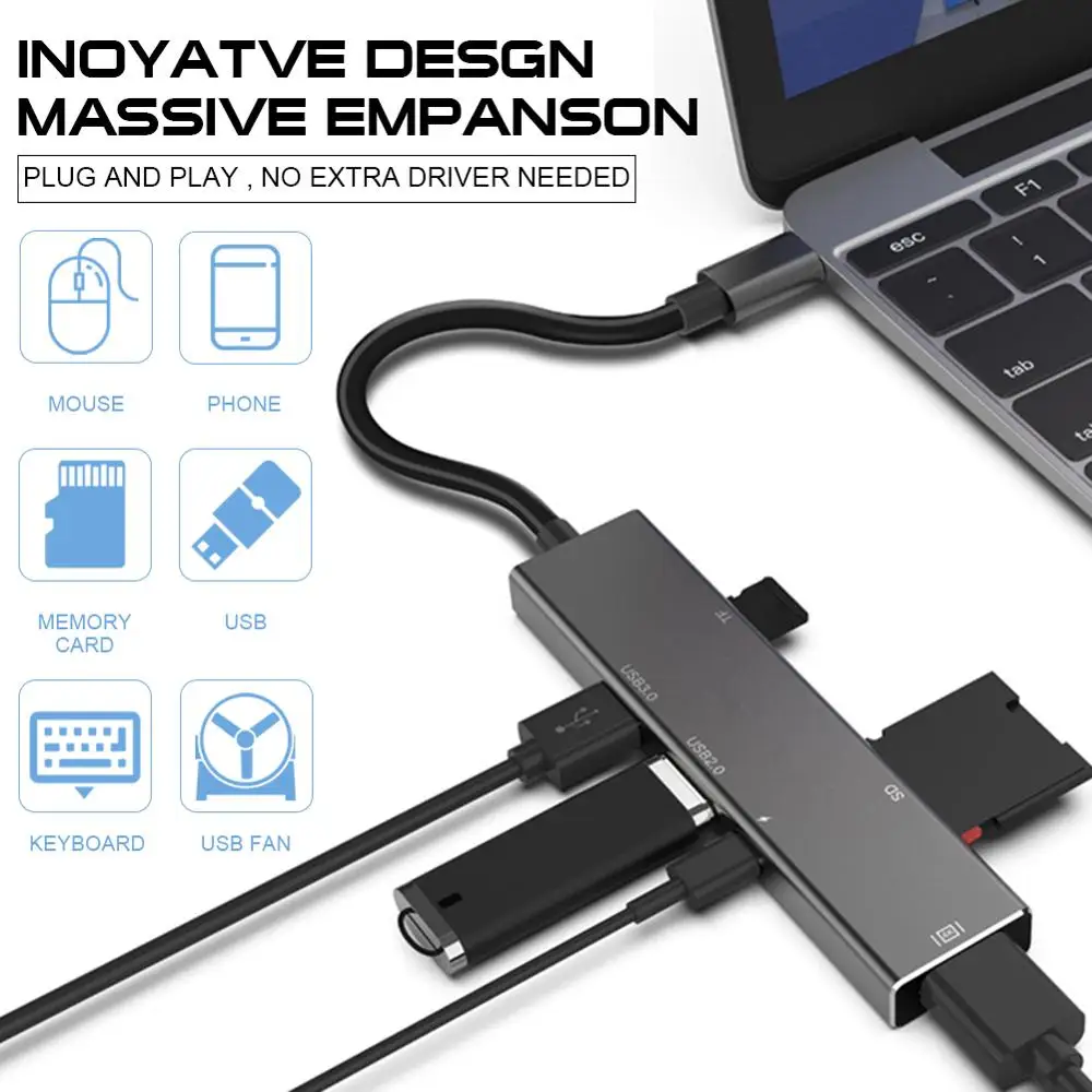 HUB Adapter 6 in 1 USB 3.0 High Speed Ports Type-C Hub Usb-C to 4K 30HZ HDMI Laptop Network PD Hub Compatible MacBook Chromebook
HUB Adapter 6 in 1 USB 3.0 High Speed Ports Type-C Hub Usb-C to 4K 30HZ HDMI Laptop Network PD Hub Compatible MacBook Chromebook