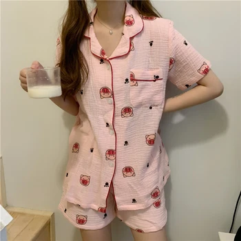 Pijama Ladies 2 Pieces Cotton Cute Cartoon Loungewear Sweet Kawaii Pig Strawberry Print Girl Sleepwear Pocket Korean Summer S778
Pijama Ladies 2 Pieces Cotton Cute Cartoon Loungewear Sweet Kawaii Pig Strawberry Print Girl Sleepwear Pocket Korean Summer S778