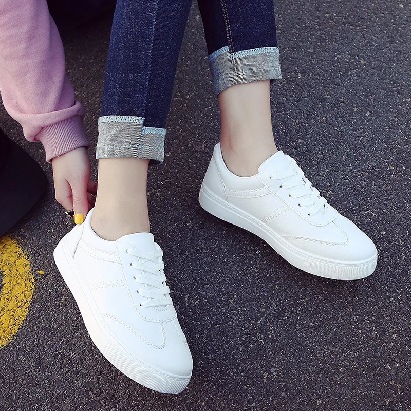 Spring Summer Versatile-Style Leather White Shoes White Canvas Shoes Lace-up WOMEN'S Shoes Korean-style Casual Shoes Flat Studen 
Spring Summer Versatile-Style Leather White Shoes White Canvas Shoes Lace-up WOMEN'S Shoes Korean-style Casual Shoes Flat Studen