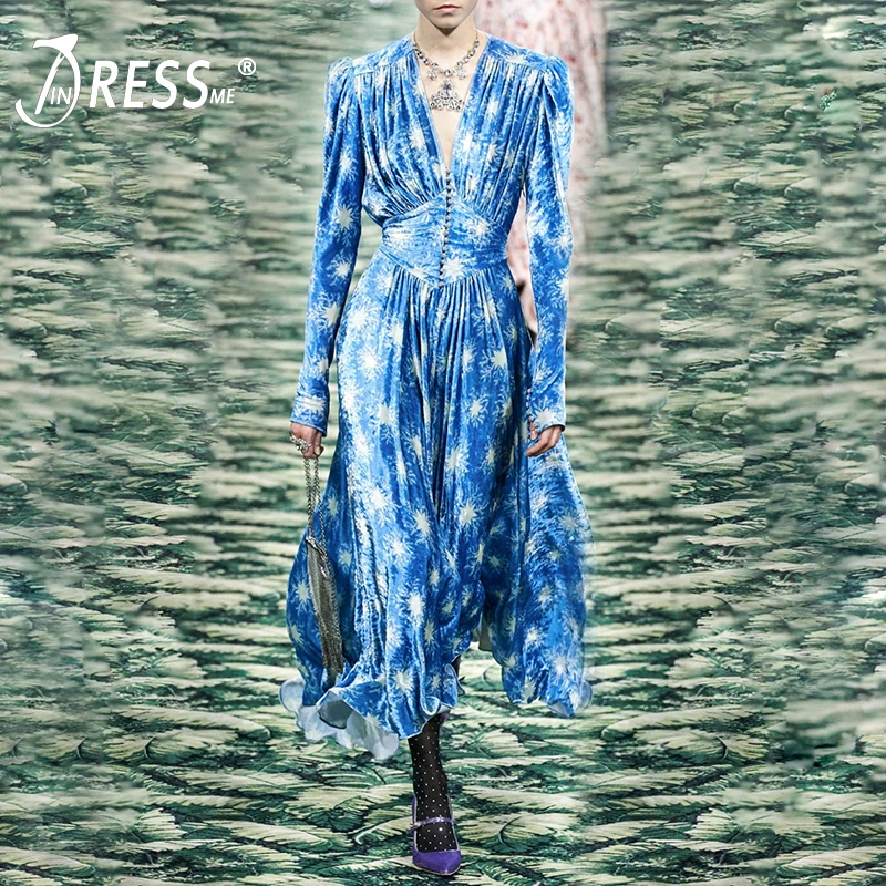 Женское бархатное платье-трапеция INDRESSME облегающее Платье макси с v-образным