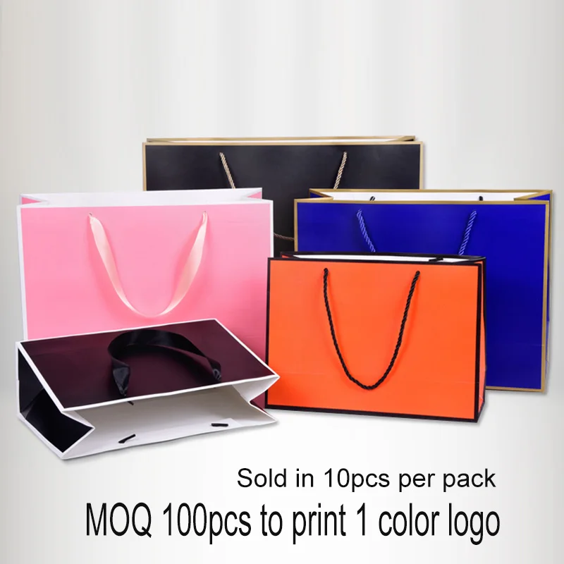 10pcs Paper Bag With Frame Border Customize 1C Logo For Promotion Clothing Gift bag packaging shopping twill wedding birthday | Дом и сад