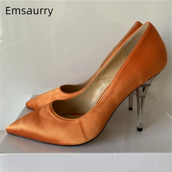 Sexy Satin High Heel Dress Shoes Woman Unique Metal Tower Heel Pointed Toes Slip-on Runway Shoes Spring Women Pumps
Sexy Satin High Heel Dress Shoes Woman Unique Metal Tower Heel Pointed Toes Slip-on Runway Shoes Spring Women Pumps