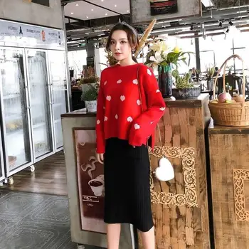 Women Winter 2 Piece Sweater Set Heart Print Sweater And Midi Skirt Knitted Suits Female O Neck Long Sleeve Jumper
Women Winter 2 Piece Sweater Set Heart Print Sweater And Midi Skirt Knitted Suits Female O Neck Long Sleeve Jumper