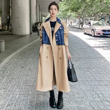 Windbreaker Spring Autumn Khaki Beige Fashion Long Double-Breasted Trench Coat for Women with Denim Patckwork Lady Duster Coat
Windbreaker Spring Autumn Khaki Beige Fashion Long Double-Breasted Trench Coat for Women with Denim Patckwork Lady Duster Coat