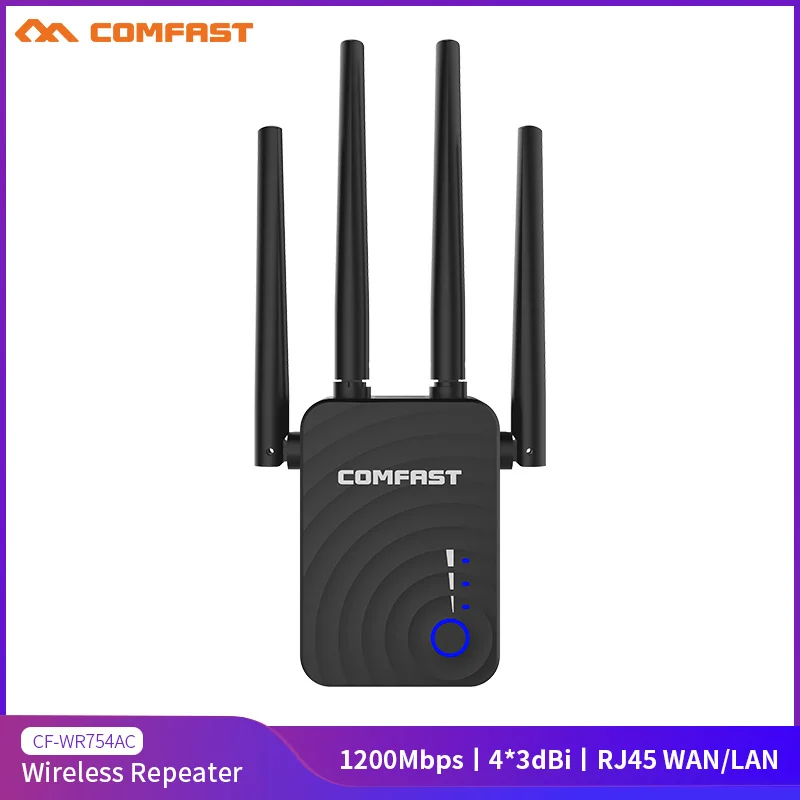 1200Mbps COMFAST CF-WR754AC WIFI Repeater 2.4G&5G Router Wireless Extender Signal Amplifier Wifi Range 4*2dbi Antenna
1200Mbps COMFAST CF-WR754AC WIFI Repeater 2.4G&5G Router Wireless Extender Signal Amplifier Wifi Range 4*2dbi Antenna