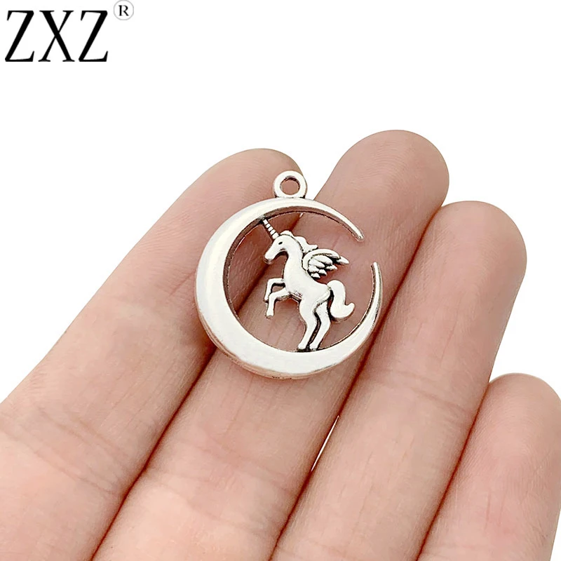 

ZXZ 20pcs Antique Silver Tone Moon Unicorn Charms Pendants 2 Sided for Necklace Bracelet Earring Jewelry Making Accessories