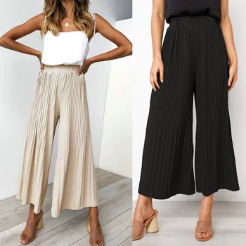 Sexy Pleated Loose High Waist Wide Leg Pants Female Spring Summer Casual Elastic Waist Ankle-length Trousers BeachWomen's Pants
Sexy Pleated Loose High Waist Wide Leg Pants Female Spring Summer Casual Elastic Waist Ankle-length Trousers BeachWomen's Pants