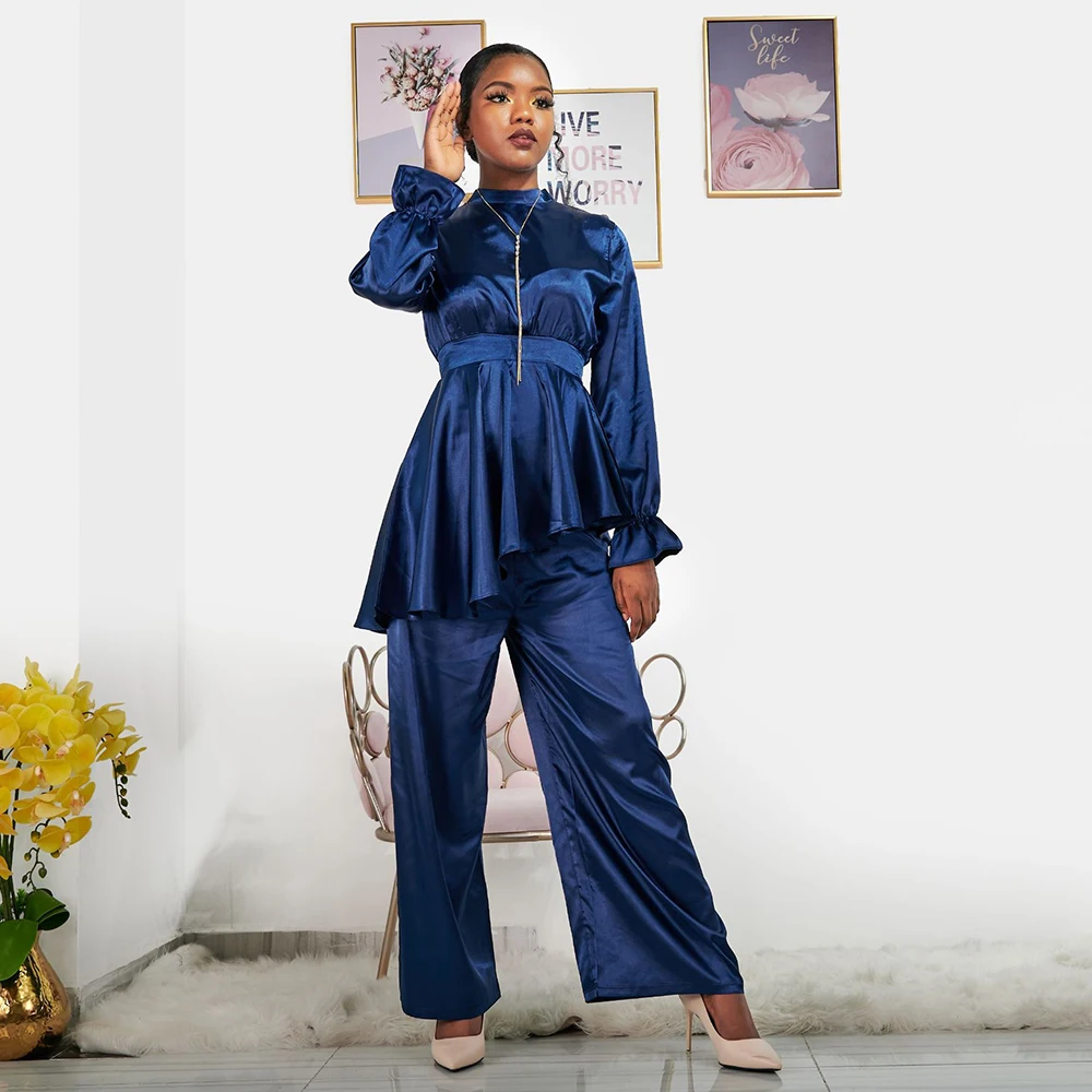 Siskakia Imitate Silk Suit Set Dubai Turkish Muslim Women's Two Pieces Set Solid Flare Long Sleeve Tops With Wide-leg Trousers
Siskakia Imitate Silk Suit Set Dubai Turkish Muslim Women's Two Pieces Set Solid Flare Long Sleeve Tops With Wide-leg Trousers